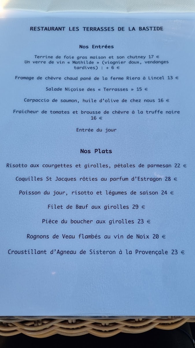Menu Les Terrasses De La Bastide - Restaurant Forcalquier-1